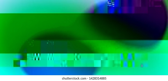 Glitched fluid shapes. Abstract glitch background. Cyberpunk concept. Colorful techno backdrop with aesthetics of vaporwave style of 80's. The image format is suitable for printing on a mug.