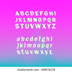 Glitched font, vector typeface on pink background.