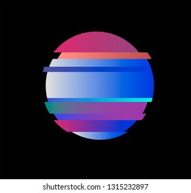 Glitched geometric circle on dark background. Webpunk/ synthwave aesthetics.