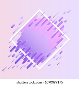 Glitched geometric colorful banner with distortion effect in trendy ultra violet color with rhombus frame and copy space - modern effect of digital decay with abstract shapes. Vector illustration.