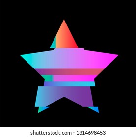 Glitched geometric figure on dark background. Retrowave/ synthwave aesthetics. Logotype, design template for poster, flyer ect.