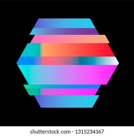Glitched geometric figure on dark background. Retrowave/ synthwave aesthetics. Logotype, design template for poster, flyer ect.