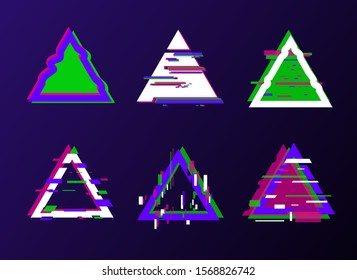 Glitched Geometric Line Style Triangle Shape Set for Web and App. Vector illustration of Glitch Design Triangles