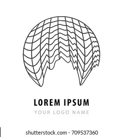 Glitched grid on globe. Abstract logotype template.