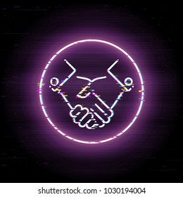 Glitched handshake. Team building. Scalable vector icon in modern distorted glitch style. Glitch elements vector illustration.
