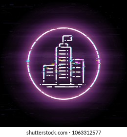 Glitched headquarters. Business center. Scalable vector icon in modern distorted glitch style. Glitch elements vector illustration.