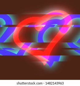 Glitched heart icon. Vector illustration of an abstract glitch background. Cyberpunk concept. Colorful techno backdrop with aesthetics of vaporwave style of 80's.
