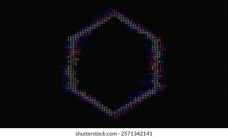 Glitched Hexagon Frame Design. Distorted Glitch Style Modern Background. Glow Design for Graphic Design - Banner, Poster, Flyer, Brochure, Card. Vector Illustration.