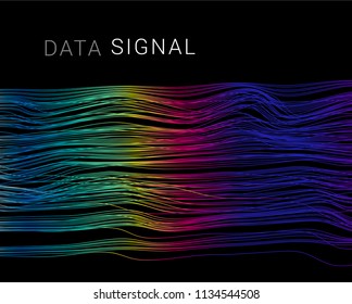 Glitched holographic texture, lines on dark background. Futuristic abstract design.