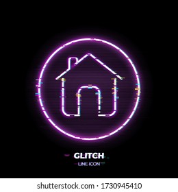 Glitched Home line Art Vektor Symbol. Symbol des Hauses. Piktogramm aus dünnem Schlaganfall bauen. Im Hintergrund isoliert. Cyber-Punk-Stil der 80er