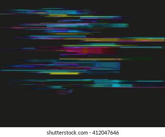 Glitched horizontal stripes. Colorful night lights. Digital signal error. Abstract background for a poster, cover, business card or postcard. Element of design.