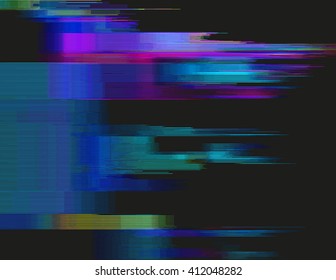 Glitched horizontal stripes. Colorful night lights. Digital signal error. Abstract background for a poster, cover, business card or postcard. Element of design.