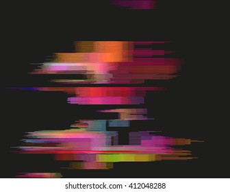 Glitched horizontal stripes. Colorful night lights. Digital signal error. Abstract background for a poster, cover, business card or postcard. Element of design.