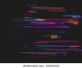 Glitched horizontal stripes. Colorful night lights. Digital signal error. Abstract background for a poster, cover, business card or postcard. Element of design.