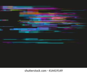 Glitched horizontal stripes. Colorful night lights. Digital signal error. Abstract background for a poster, cover, business card or postcard. Element of design.