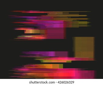 Glitched horizontal stripes. Colorful night lights. Digital signal error. Abstract background for a poster, cover, business card or postcard. Element of design.