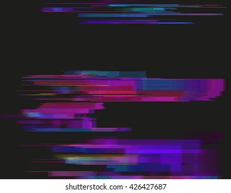 Glitched horizontal stripes. Colorful night lights. Digital signal error. Abstract background for a poster, cover, business card or postcard. Element of design.