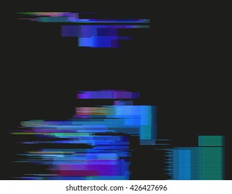 Glitched horizontal stripes. Colorful night lights. Digital signal error. Abstract background for a poster, cover, business card or postcard. Element of design.