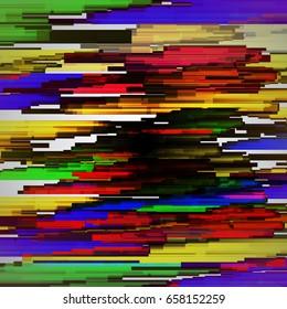 Glitched horizontal stripes. Colorful night lights. Digital signal error. Abstract background for a poster, cover, business card or postcard. Element of design. vector illustration