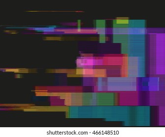 Glitched horizontal stripes. Illustration of colorful night lights. Abstract background with a digital signal error and collapsing data. Element of design.