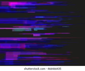 Glitched horizontal stripes. Illustration of colorful night lights. Abstract background with a digital signal error and collapsing data. Element of design.