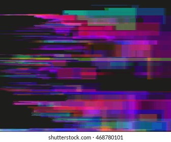 Glitched horizontal stripes. Illustration of colorful night lights. Abstract background with a digital signal error and collapsing data. Element of design.