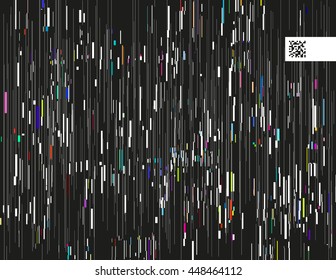 Glitched lines and colorful rectangular shapes. Bunch of collapsing data. Signal error in the dark digital space. Abstract background illustration. Element of design for poster, invitation or web.