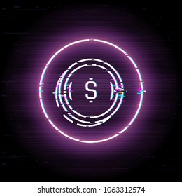 Glitched money. Fast money. Scalable vector icon in modern distorted glitch style. Glitch elements vector illustration.