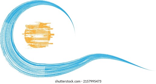 Glitched ocean, sun and Blue Abstract Waves . Sunset Logo Element. Surfing Icon . Brush Stroke wave . Print screen .Vector Illustration. 