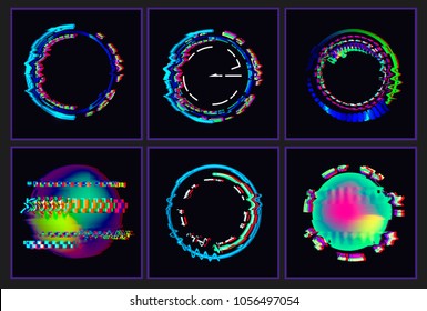 Glitched  Oval's Frame Design set. Distorted Glitch Style Modern Background. Glow Design for Graphic Design - Banner, Poster, Flyer, Brochure, Card. Vector Illustration.