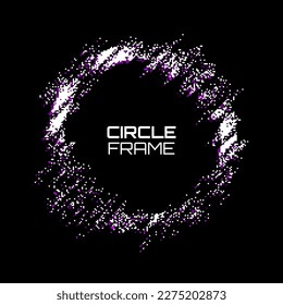 Glitched Pixel Circle Frame Design. Distorted Retro VHS Glitch Style Modern Background. Pixel Ring Particles Design for Graphic Design - Banner, Poster, Flyer, Brochure, Card. Vector Illustration.