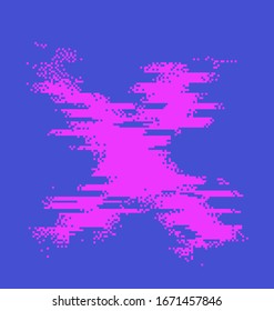 Glitched and pixelated pink cross on blue background. Concept illustration for malware subject.