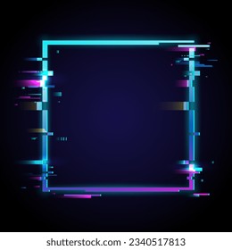 Glitched Rectangle Frame Design. Glow Design for Graphic Design - Banner, Poster, Flyer, Brochure, Card. Vector Illustration