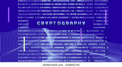 Glitched screen with binary code. Concept illustration for Cryptography, Artificial Intelligence, Big Data technologies. 