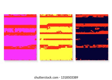 Glitched screen poster cover set. Abstract digital background collection. Isolated artistic templates. EPS10 vector.