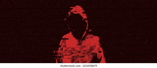 Glitched silhouette with binary code. Danger internet virus, technical problem or system error. Vector illustration.