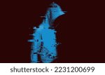 Glitched silhouette, bitmap effect, error signal, technical problem. Hacked system or cyber attack. Vector illustration.