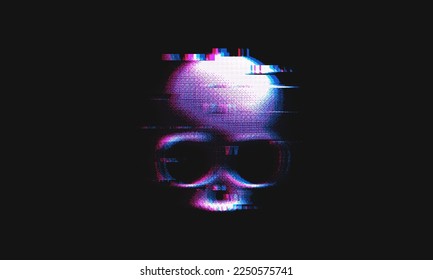 Glitched skull, bitmap effect. Danger internet virus, technical problem or system error. Vector illustration.