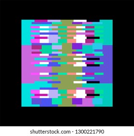Glitched square on dark background. Modern trendy background for design card, poster, flyer, cover, banner in vaporwave/ cyberpunk retrofuturistic style.