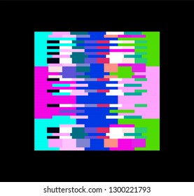 Glitched square on dark background. Modern trendy background for design card, poster, flyer, cover, banner in vaporwave/ cyberpunk retrofuturistic style.