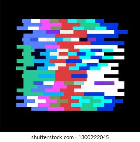 Glitched square on dark background. Design template for logotype in vaporwave/ cyberpunk retrofuturistic style.