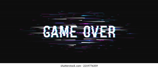 Glitched text Game over. Abstract noise letters, error signal. Vector illustration.