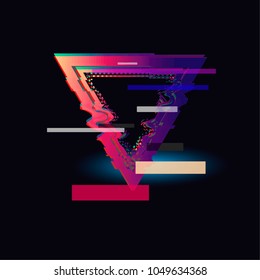 Glitched Triangle Frame Design. Distorted Glitch Style Modern Background. Glow Design for Graphic Design - Banner, Poster, Flyer, Brochure, Card. Vector Illustration.