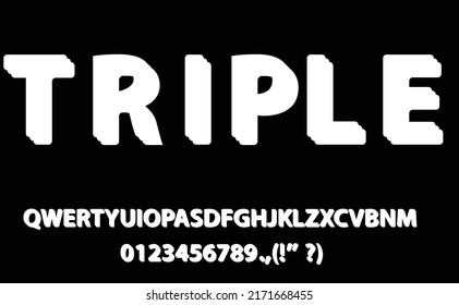 Glitched triple retro fonts  . Vector alphabet .