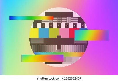 Glitched VHS screen with TV colour bars. Old television broadcast Test Card. - Shutterstock ID 1862862409