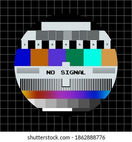 Glitched VHS Screen With TV Colour Bars. Old Television Broadcast Test Card.