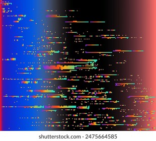 Glitched VHS vector background with pixel rainbow ambient flickers.