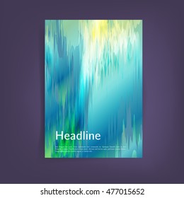 Glitched waves cover design. Hipster colors,a4 format. Eps10 vector template.