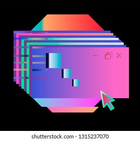 Glitched window frame with mouse cursor, Conceptual image of computer error. Abstract cyberpunk/ webpunk vector illustration.