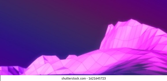 Glitched wireframe landscape. Abstract mountain in low polygonal style. Triangular surface. Creative graphic design for poster,brochure,flyer and card.